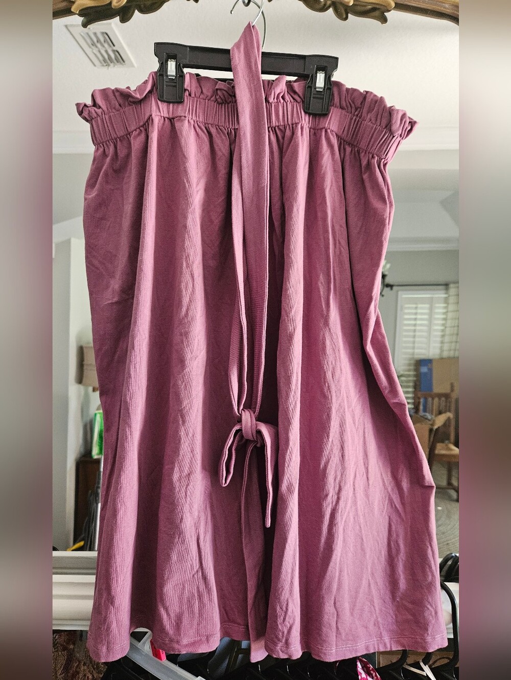 Elegantees Mauve Paperbag Waist Tie Skirt Large | Fair Trade